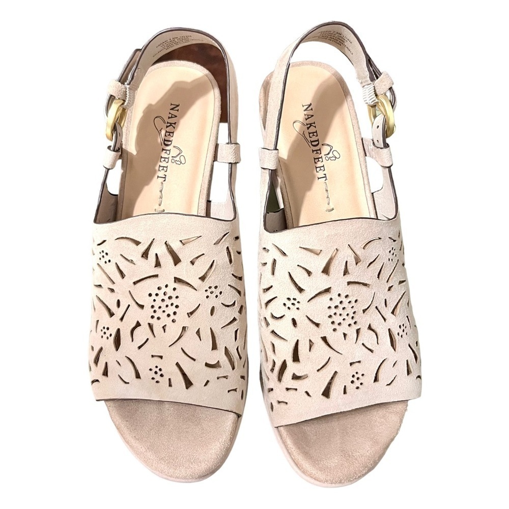 Naked Feet Pegasi Suede Leather Wedges Size 7.5 Taupe